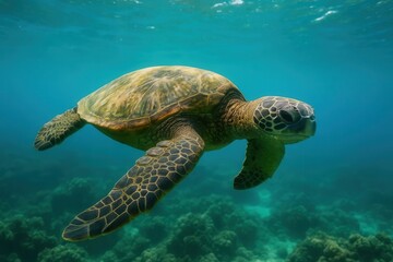 Obraz premium A Hawksbill Turtle Graces the Depths of the Ocean