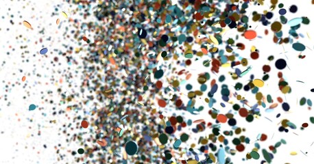 Vibrant confetti falling on white. Perfect for celebrations, parties, and festive designs.