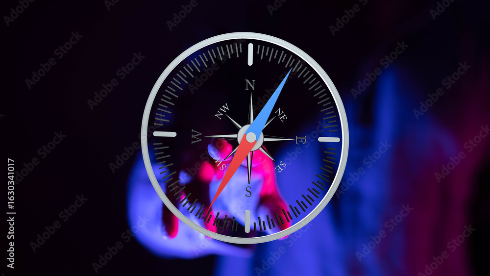 Poster discover the art of navigation with a compass. learn how to orient yourself and find your direction.
