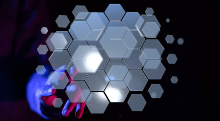 Futuristic tech background with glowing hexagons. Perfect for innovation, digital, and network...