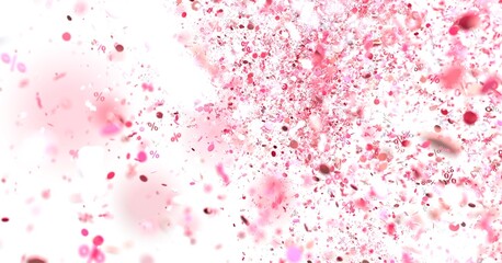 Abstract background of pink confetti and percentage signs, ideal for sale promotions.