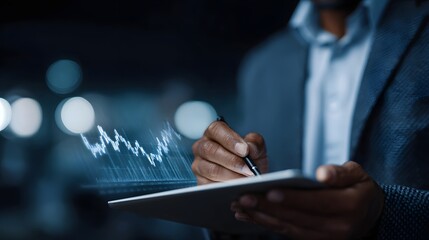 Businessman analyzing financial data on digital device