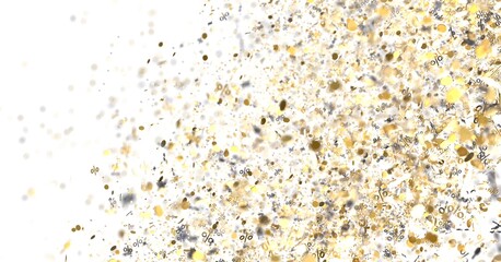 Abstract background with gold confetti and percentage signs. Perfect for sales, discounts, and promotions.