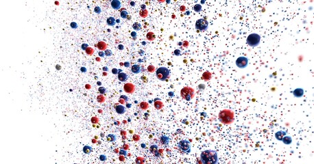 Abstract Red Blue Gold Particles Background, 3D Render