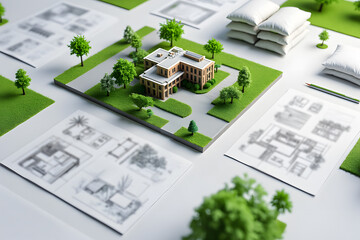 Architectural Model and Blueprints on an Architect's Desk