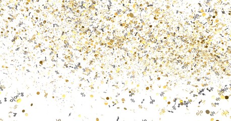 Celebrate sales with this festive image of gold and silver percentage confetti. Perfect for marketing materials.