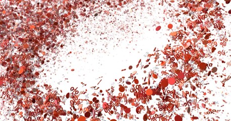 Abstract background of red percentage symbols exploding. Ideal for sale, discount, or promotion concepts.