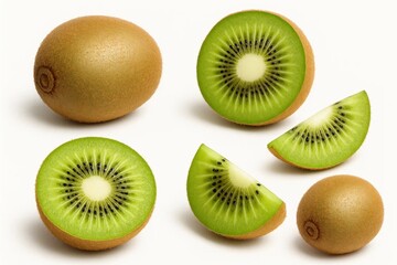 Fototapeta premium A Variety of Kiwi Fruits Presented on a White Background