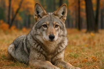 Fototapeta premium A Wolf's Gaze in the Forest