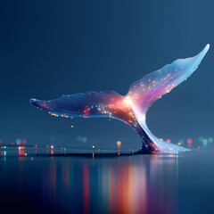 futuristic whale swimming in the deep sea of data