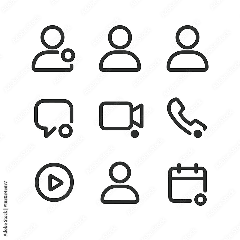 Aufkleber user status icons. outline icon set of user availability: online indicator, active user, available s