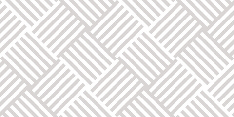 Wicker surface texture. Vector abstract geometric seamless pattern. Geo background with stripes, lines, quirky lines. Subtle grey and white minimal ornament. Repeated design for decor, print, textile