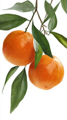 Two oranges with leaves on white background

