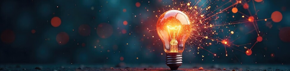 A lightbulb explodes into a myriad of interconnected ideas, representing a burst of creative conceptual innovation and groundbreaking thinking , contemporary, opportunity