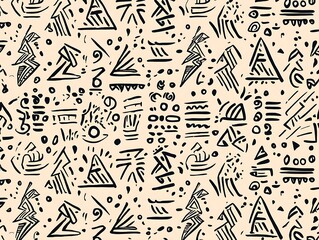 Obraz premium Abstract Geometric Pattern with Tribal Elements and Retro Vibes