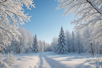 Obraz premium A Tranquil Forest Scene Under a Clear Blue Sky