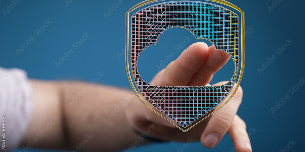 Poster safeguard your cloud data with robust security. digital shield concept.