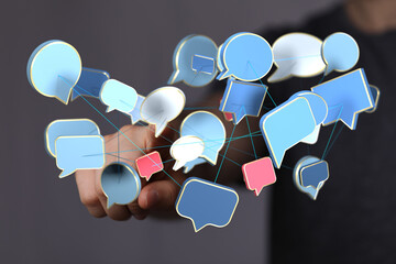 Abstract image of interconnected speech bubbles, representing global communication and networking.