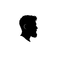 Side view silhouette of a bearded man with a short haircut. Simple and clean black graphic, suitable for design assets and identity templates.