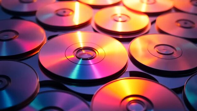 Close-up of many compact discs