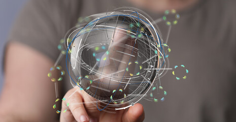 Abstract digital sphere, futuristic technology, network connection, global communication,...
