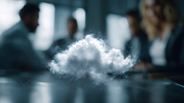 Digital consultant presenting cloud mig n hologram to clients