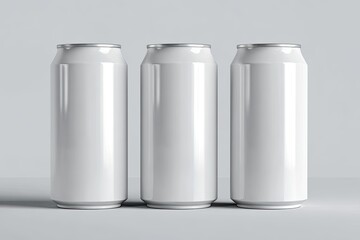 Three blank white aluminum cans