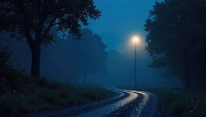 Fototapeta premium A single, soft light illuminates the darkness of midnight, casting a gentle glow on a quiet scene Perfect for themes of peace, tranquility, and hope in the night , dark, cosmic