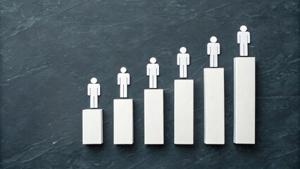 Paper cutout people on ascending bar graph representing growth