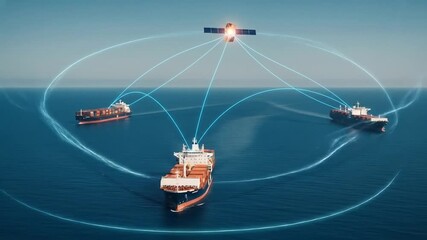video of satellite network connection with a ship at sea, internet connection, voice and video call connection, 5G, satellite technology, mapping technology, maps