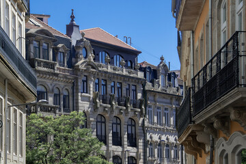 Fototapeta premium Ornate elegant building facades at historic center of porto city, portugal