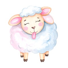 Cute cartoon sheep with pink tongue (1)