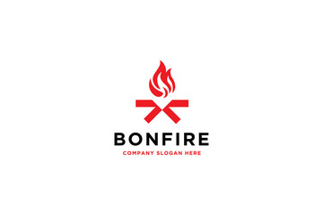 camp tent with bon fire logo design