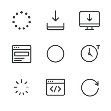 Web Loading Icons. Outline icon set of web loading UI: preload animation, fetch data icon, infinite scroll, skeleton screen,