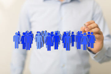 Digital illustration of blue 3D people icons symbolizing teamwork, community, or collaboration.