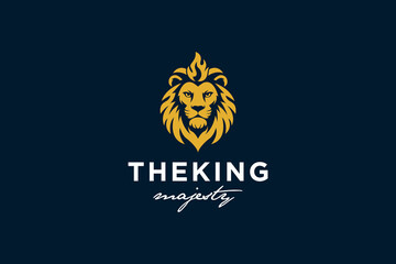 Royal king lion crown symbols. Elegant gold Leo animal logo. Premium luxury brand identity icon set. Vector illustration.