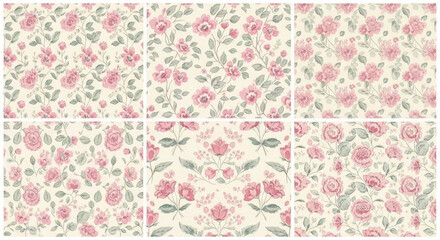 Delicate vintage rose floral patterns on cream background offering a romantic and timeless aesthetic for various design applications