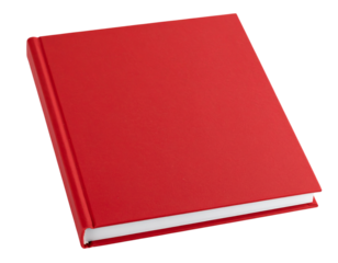 Red hardcover book, blank cover, perfect for adding your own title on transparent background