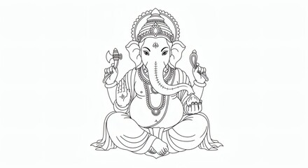 Elegant Ganesha Drawing sketch in a clean black and white outline, representing a sacred Hindu deity.