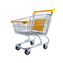 3D rendered shopping cart with yellow handles