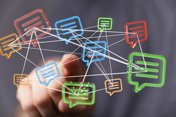 Abstract image of interconnected speech bubbles, representing global communication and networking.