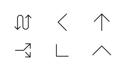 Simple Line Arrow Icons Set – Geometric Directional Arrows for UI Design, Web Interface, and Map Navigation Projects