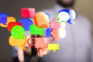Abstract image of colorful speech bubbles, ideal for communication, social media, and networking...