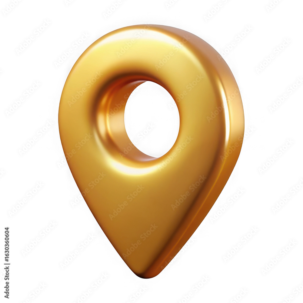 Poster golden 3d map pin location marker icon with a hole isolated on transparent background