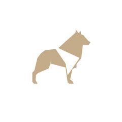 Geometric illustration of a dog in a standing pose, featuring angular shapes.