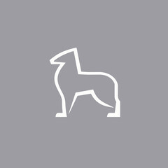 Abstract minimalist line art depiction of a standing dog or canine.