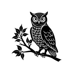 silhouette of a perched owl on a tree branch vector art