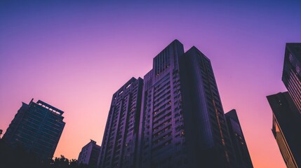 Silhouette of modern architecture against a vibrant sunset sky.
