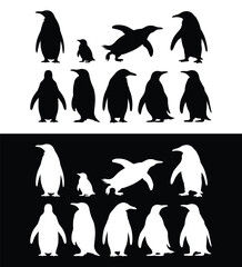 Penguin silhouettes set
