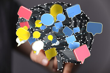 Abstract image of interconnected speech bubbles, symbolizing global communication and networking.